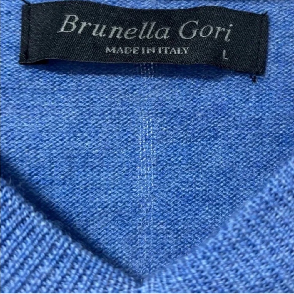 Women’s 100% Merino Wool V-neck Blue Sweater•Brunella Gori•made in Italy•large